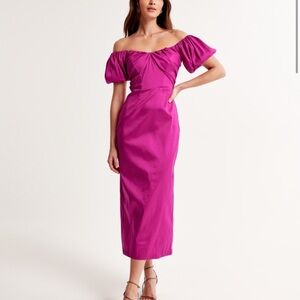 Taffeta Off-The-Shoulder Midi Dress